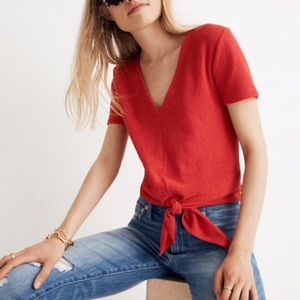 Madewell Texture & Thread red tie front top